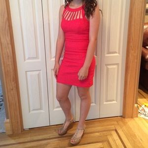 Salmon Crisscross Top Tight Mini Dress